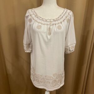 NEW! Sundance Short Sleeve On or off Shoulder Ivory Top, Blouse, Tunic  PS NWT!